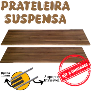 Prateleira Suporte invisível suspensa 100x20 nogueira Marrom Suporta 25kg Resistente kit 2 unidades