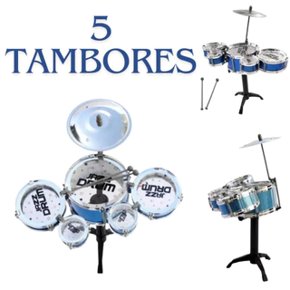 Bateria Musical Infantil Com Baqueta Brinquedo Menino Menina Com 5 Tambores