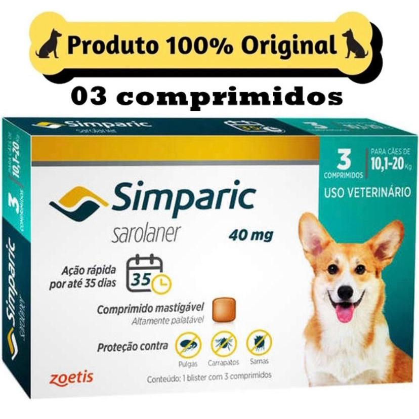 simparic 40 Mg 10 A 20 Kg 3 Comprimido | Shopee Brasil