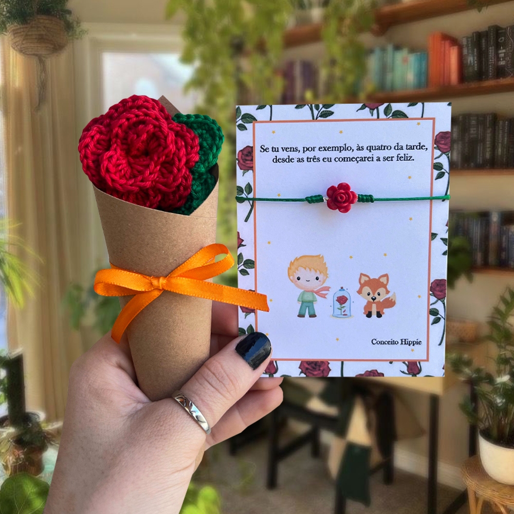 Pulseira De Rosa O Pequeno Príncipe Chaveiro De Flor Rosa Casal Amizade BFF Namoro Presente Delicado