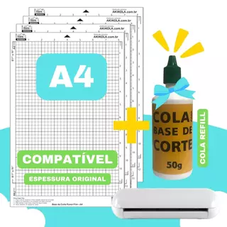 Kit 4 Bases de Corte A4 Transparente + 1 Cola de Reposição Para Base 50g - Para Silhouette Portrait, Portrait 2, 3 e 4