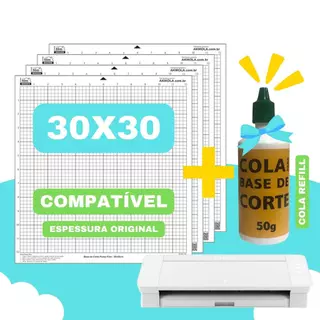 Kit 4 Bases de Corte 30x30 Transparente + 1 Cola de Reposição Para Base 50g - Para Silhouette Cameo, Cameo 1, 2, 3 e 4