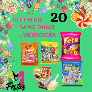 Kit aniversario infantil 20 sacolinha surpresa doces guloseimas festa lembrancinhas bala
