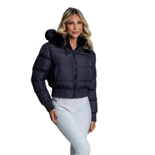 Jaqueta Preta Lisa Feminina Premium com Touca Pelúciada Moda Fashion 2024