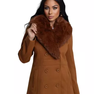 Jaqueta Feminina Parka Caramelo Toca com Pelinho Marrom Modelo Lançamento 2024