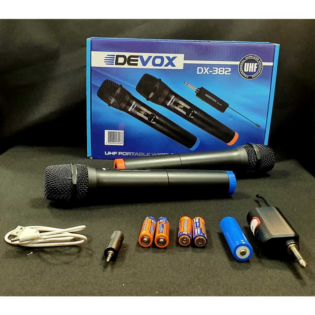 Microfone S/ Fio Duplo UHF Devox DX-382 (2 Bastões) NF e Garantia