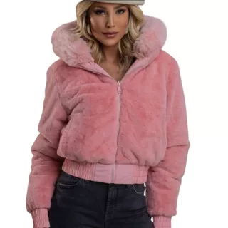Jaqueta Rosa Lisa Feminina Premium com Touca Pelúciada Modelo Lançamento 2024