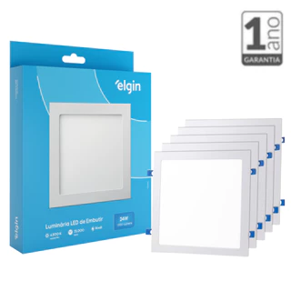 Kit 5 Painel Plafon Luminária Led 24w Embutir 30x30 Branco Frio 6500k Elgin