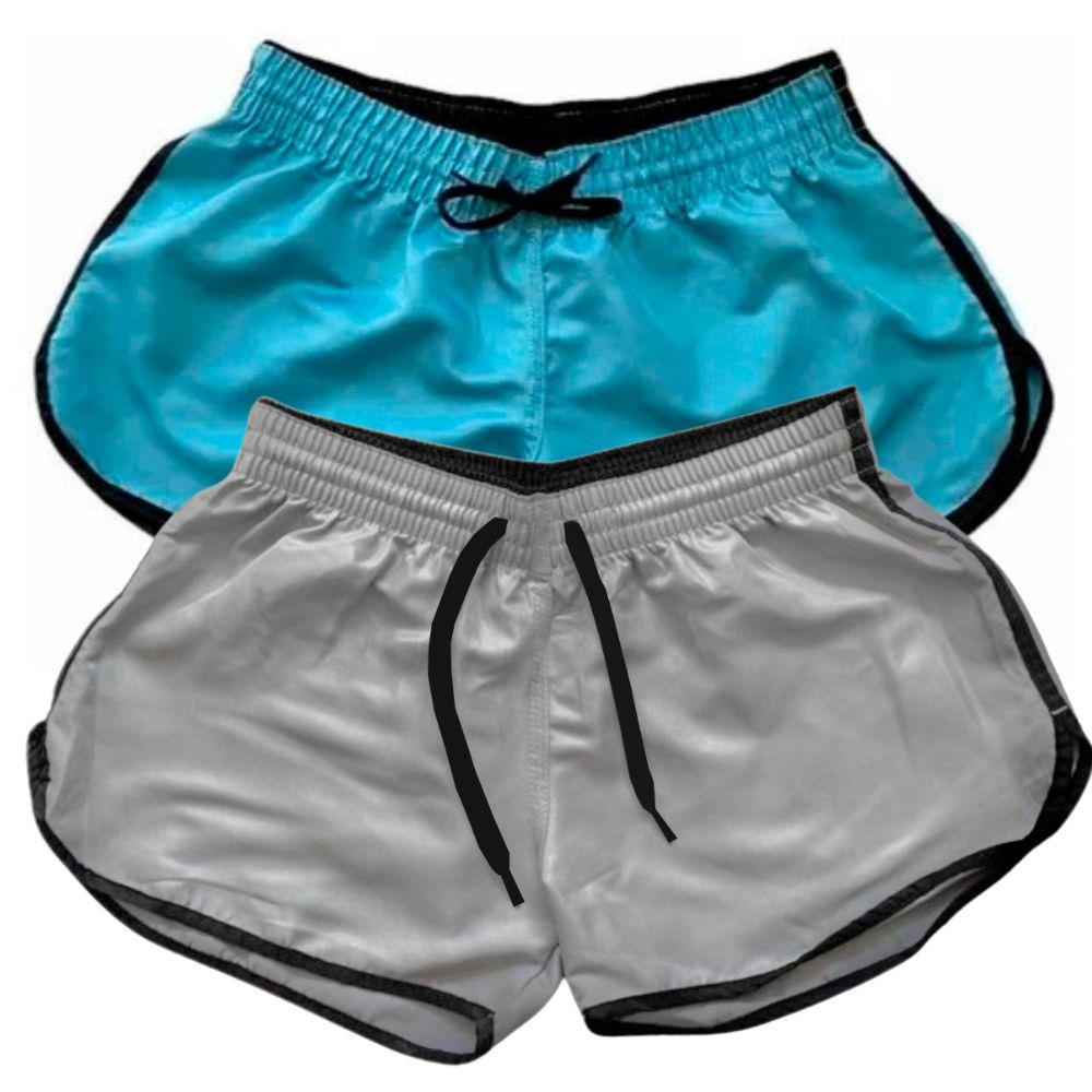 Kit 2 Short Femininos Liso Moda Praia Tactel Verao