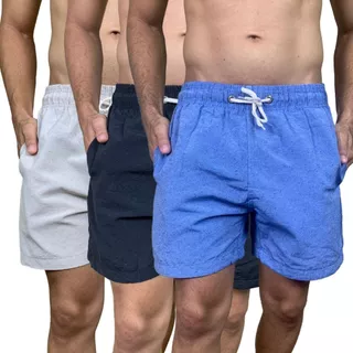 Kit 3 Shorts Mauricinho Linho Premium Bermuda Linho Praia Verão Algodão Fio Tinto