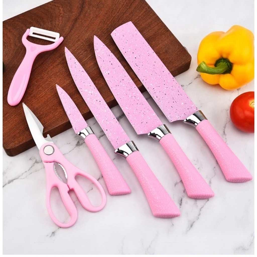 Kit De Facas Rosa Conjunto Com 6 Peças Completo Profissional Churrasco ...