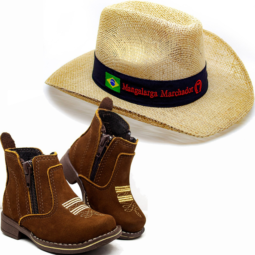 Kit Infantil Botina Bota Bordada Country Chapeu Cowboy Shopee Brasil