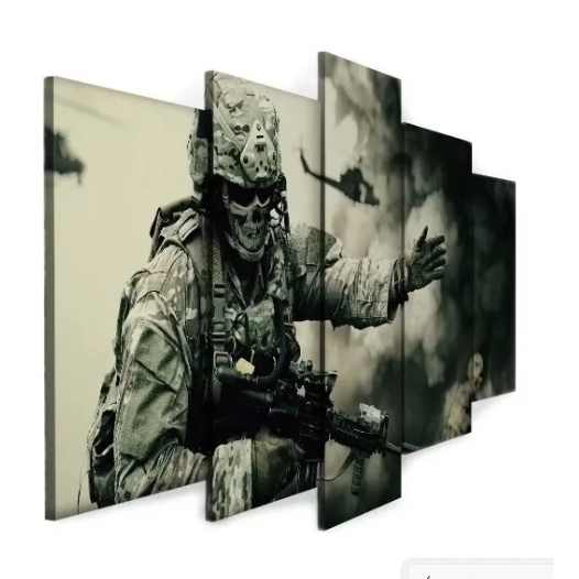 Quadro decorativo guerra combate soldado mosaico counter strike call of duty 5 peças sala quarto cozinha e escritório decoração