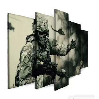 Quadro decorativo guerra combate soldado mosaico counter strike call of duty 5 peças sala quarto cozinha e escritório decoração