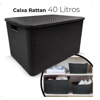 Kit C/ 02 Cestos Organizadores Rattan De 40 Litros Preto TOY25603