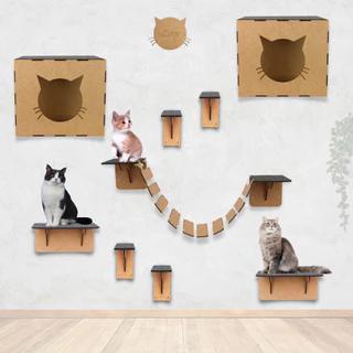 Playground para Gatos Mdf Parquinho para Gato 9 Peças Brinquedo de Gato Ponte Nicho Prateleiras