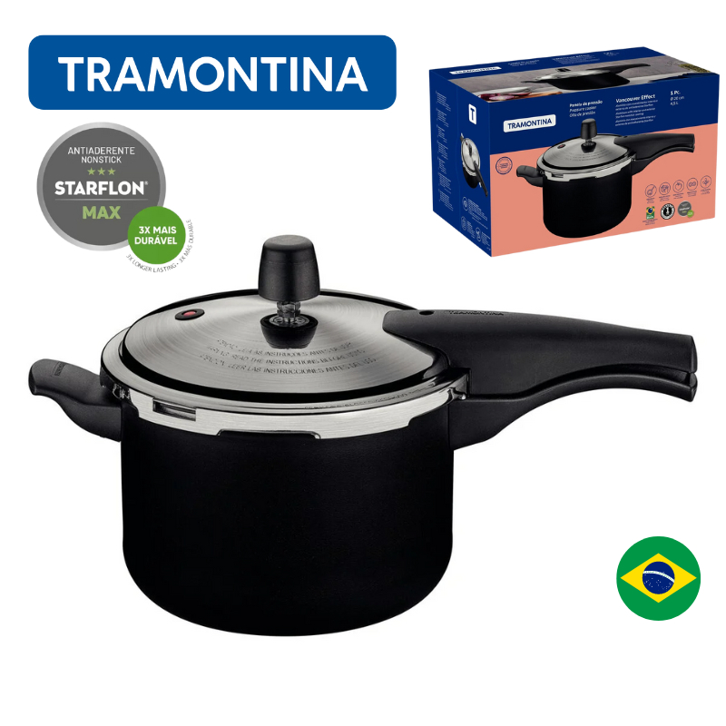 Panela De Pressão Vancouver Effect Tramontina 4,5 Litros Preto Antiaderente Interno e Externo Starflon Max