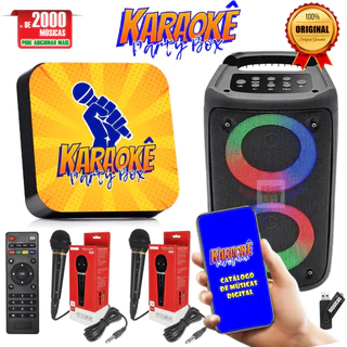 Karaokê Party Box Completo +2 Microfones + Caixa de Som +De 2000 Músicas (Com Pontuação)