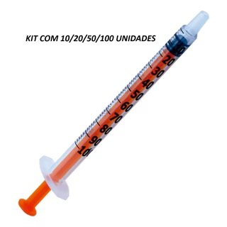 Seringas Insulina / Botox de 1ml 100UI Sem Agulha Luer Slip (Liso) - Kit com 10 / 20 / 50 / 100 Unidades