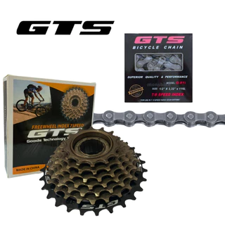 Catraca Roda livre Gts 7v Index + Corrente 7 e 8 Velocidadedes Gts 116 Elos