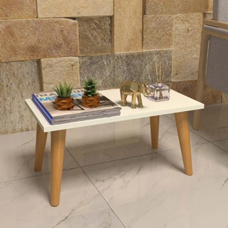 Mesa de Centro Retangular Branca Com Pés Retros