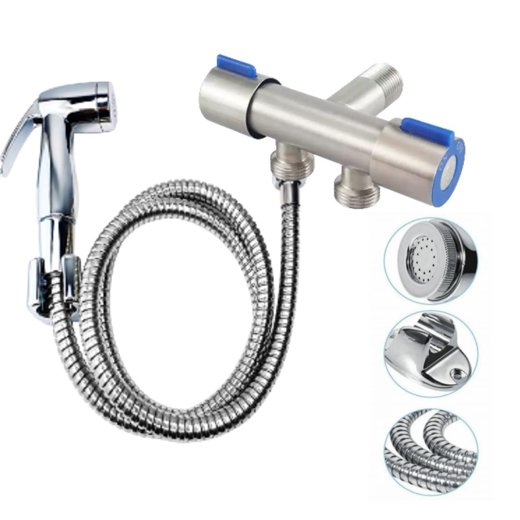 Ducha Higiênica Registro Duplo Aço Inox Super Luxo Com Duas Saídas Independente