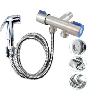 Ducha Higiênica Registro Duplo Aço Inox Super Luxo Com Duas Saídas Independente