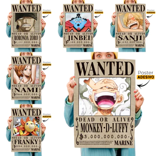 Pôster Cartaz Adesivo One Piece - Cartaz de Procurado - A3 40x30 - Todas Recompensas