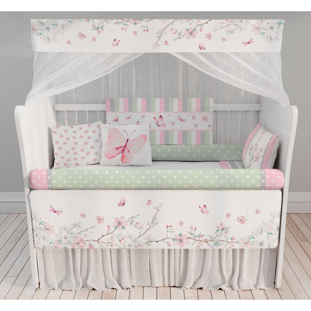 kit berço enxoval Completo Floral Delicado Menina Rosa 23 peças KT525