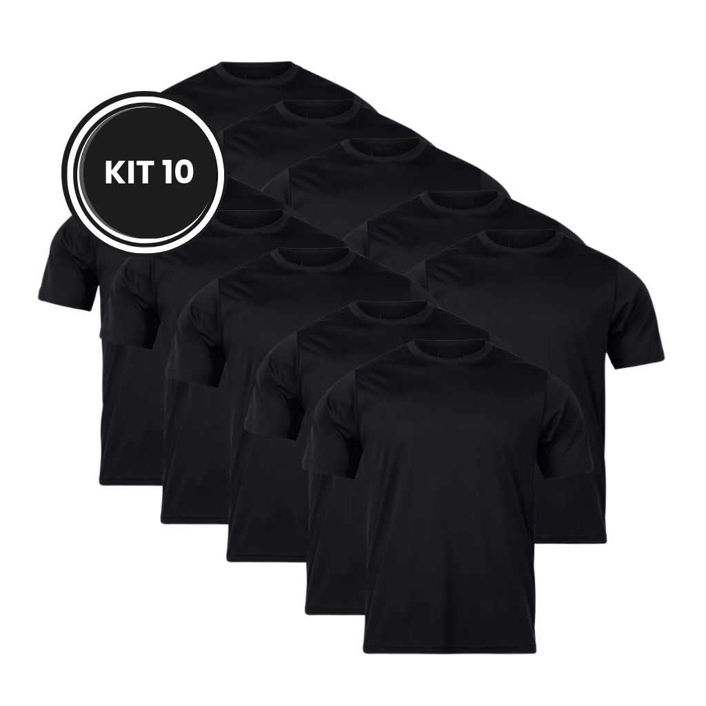 KIT 10: Camiseta Masculina Preta Lisa Básica 100% Algodão Premium