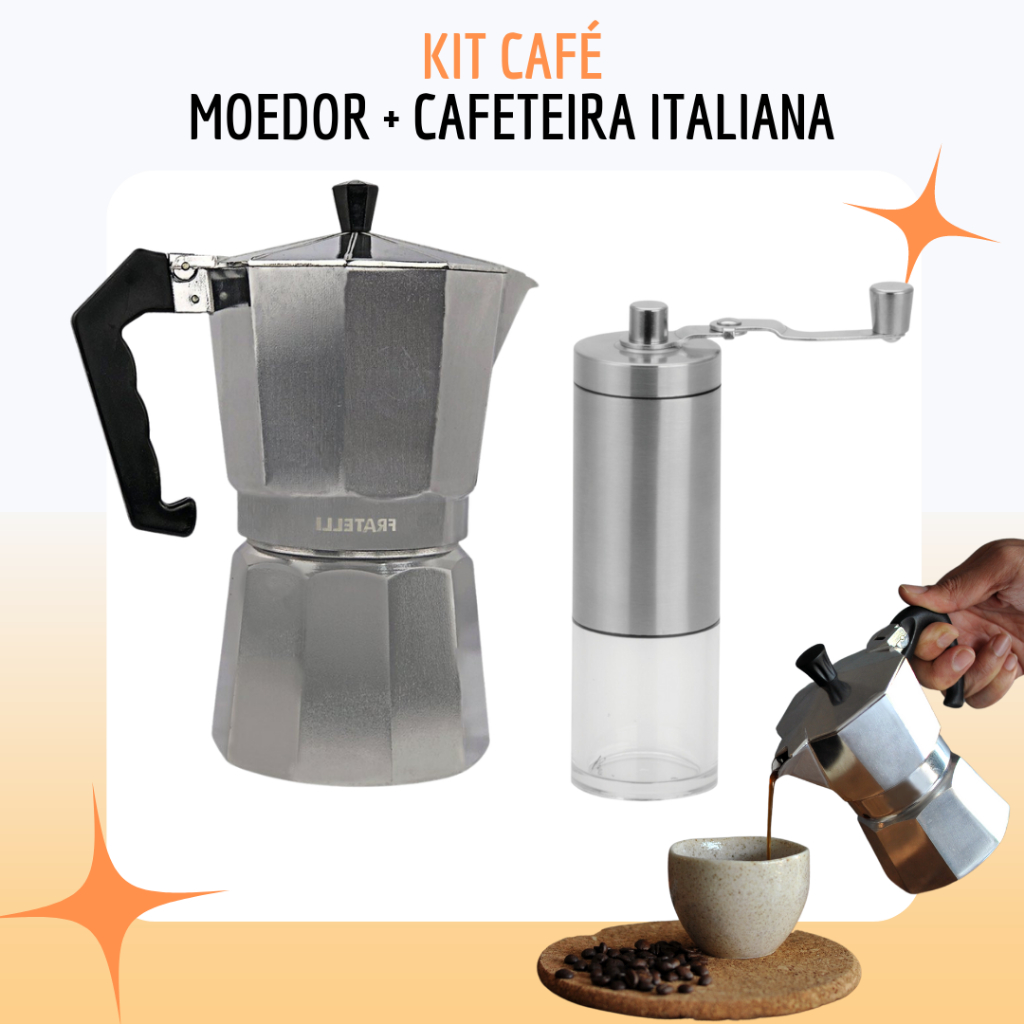 Kit Cafeteira Italiana e Moedor De Café Manual Especial Barista Moer ...