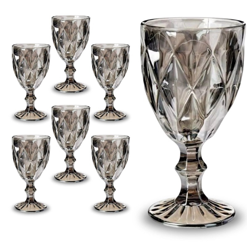 Jogo 6 TAÇAS DIAMOND TIPO LYOR DE VIDRO PARA ÁGUA VINHO 325 Jogo 6 TAÇAS DIAMOND TIPO LYOR DE VIDRO PARA ÁGUA VINHO 325