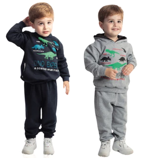 Conjunto Infantil Dinossauro inverno menino de frio moletom Peluciado 4 ao12 anos