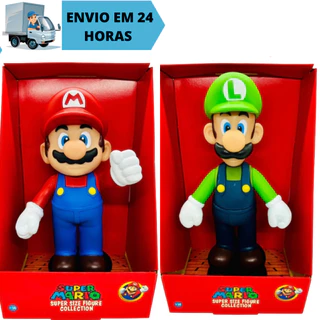 Combo Kit 2 Bonecos Mario e Luigi Vinil Collection Brinquedo Jogo 23cm Brinquedo boneco mario luigi