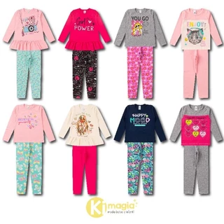Kit com 5 conjuntos de cotton inverno meia estação menina legging estampada e lisa