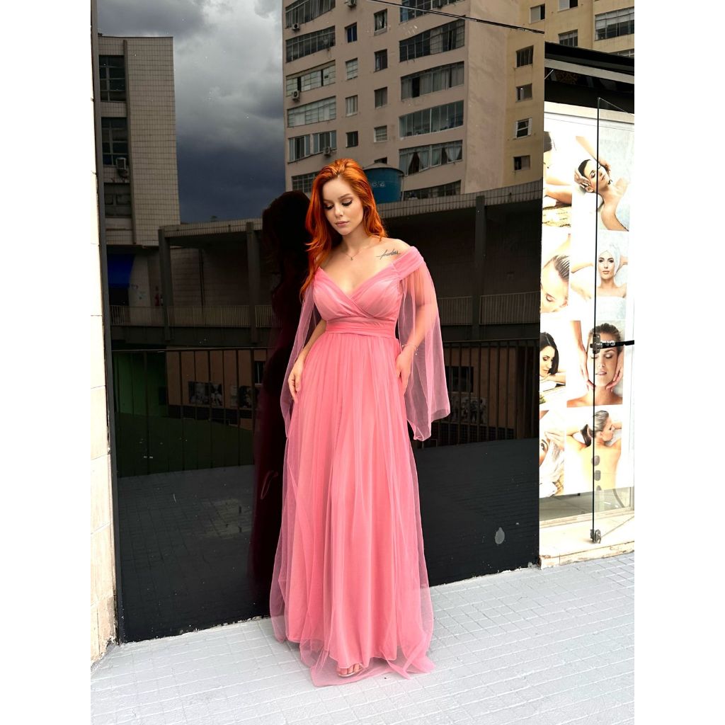 Vestido Coral Vestido Rosa SalmÃ£o Longo Cor Salmão Vestido De