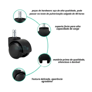 Kit 5 Rodinhas Rodízio Universal Para Cadeira De Escritório