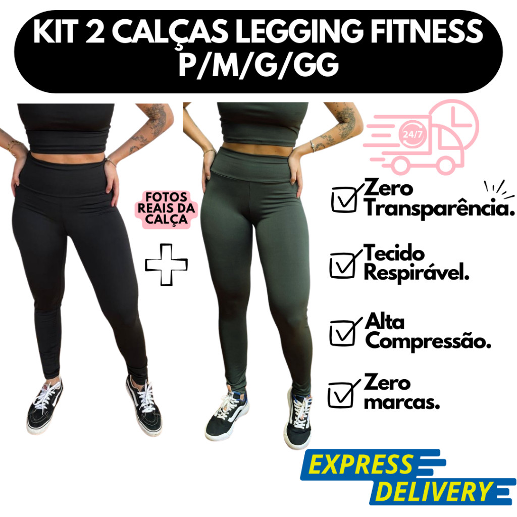 Kit 2 Calça Legging Feminina Academia Fitness Zero Transparência Cintura Alta Treino Alta Qualidade