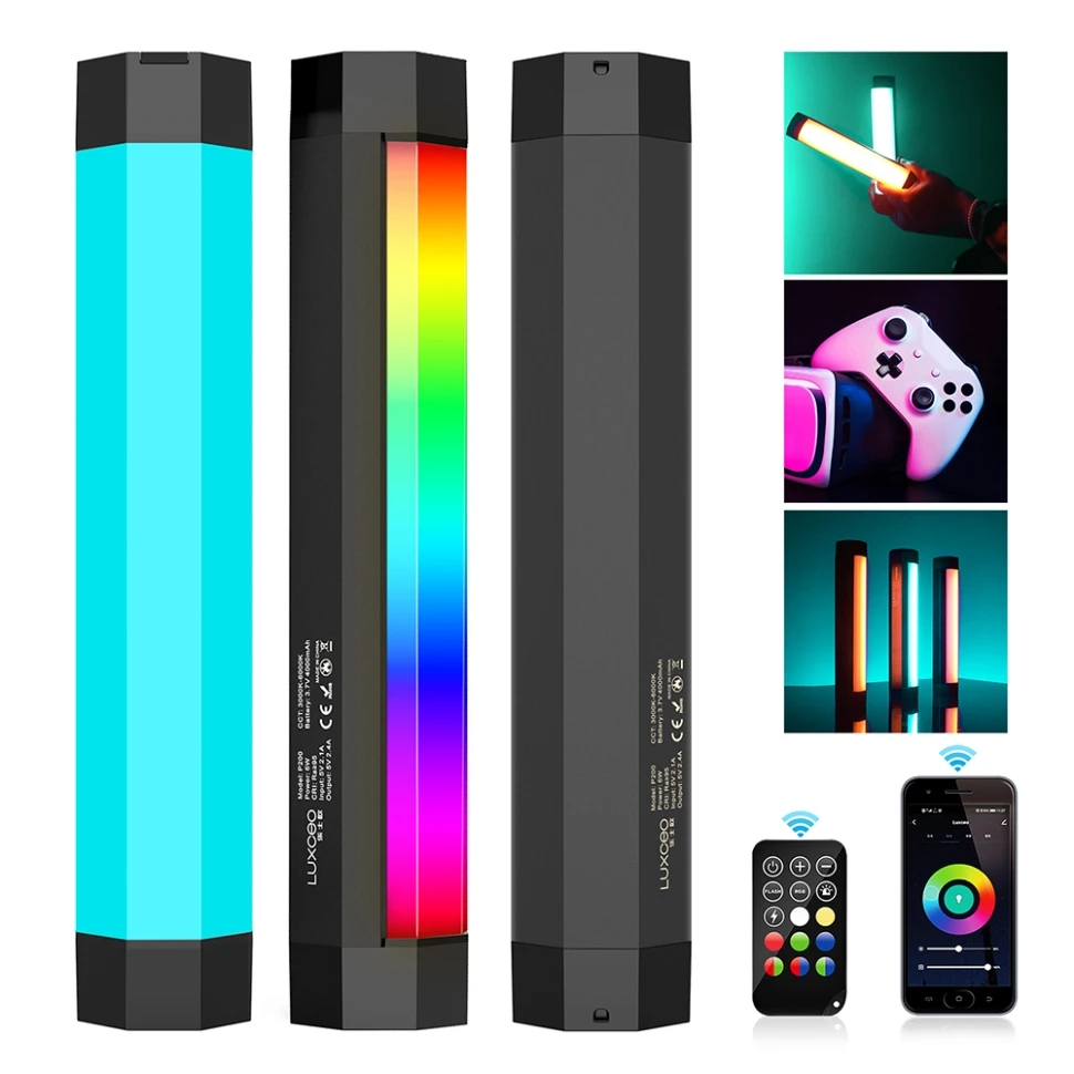 LUXCEO P200 IP67 Tubo RGB à prova de chuva com bateria e ímã embutidos com controle de APP Luz de vídeo LED para iluminação de produto de foto de estúdio