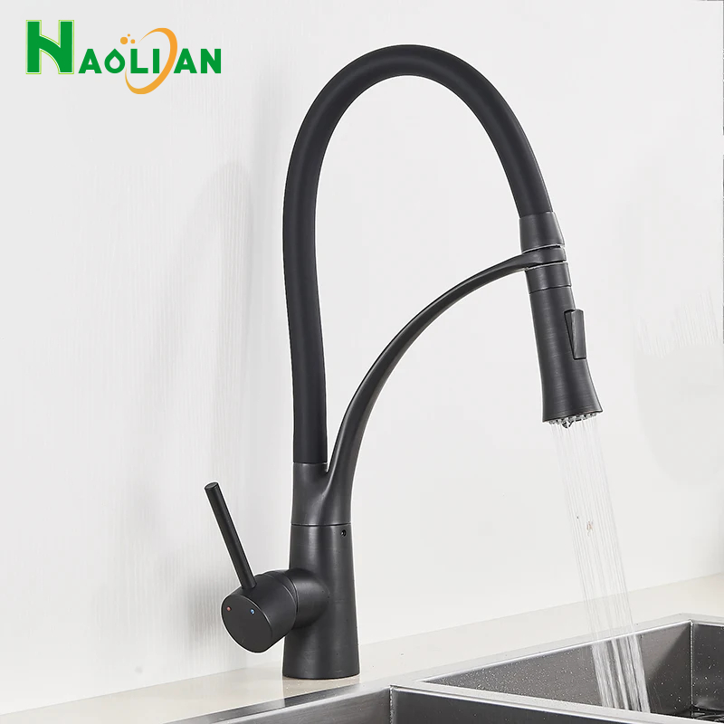 Torneira Cozinha Gourmet Silicone Flexivel Monocomando Preto Bancada Água Quente E Fria