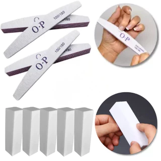 Kit 10 Lixas Boomerang Lavaveis, 5 Lixas Bloco, Manutenção e Alongamento de Unhas Fibra e Gel, Nail Designer Profissional