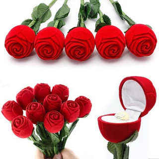 Embalagem de Veludo Rosa com Cabo Para Duas Alianças - Caixinha Porta Aliança/Anel Estojo Veludo Flor Rosa/Presente