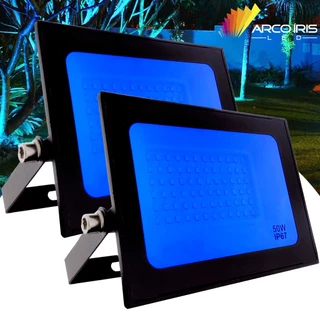 Kit 2 Refletores Refletor LED 50w Luz Azul Forte A Prova Dágua IP67 - Áreas Externas