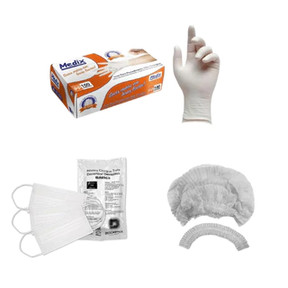 Kit Máscara Luva Látex c/pó Medix 100und + máscara branca 50 und + touca branca 100 und