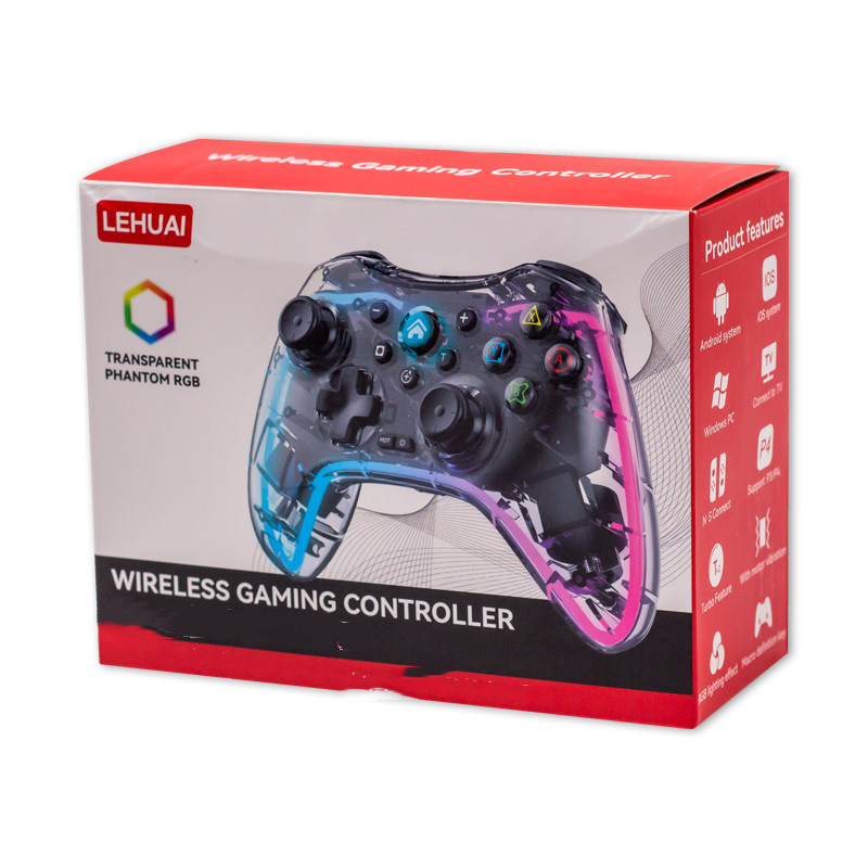 Controle Bluetooth Wireless gaming Compatível com IOS/NS/ANDROID/PS3/PS4 C/ RGB - LEHUAI Lançamento transparente com LED