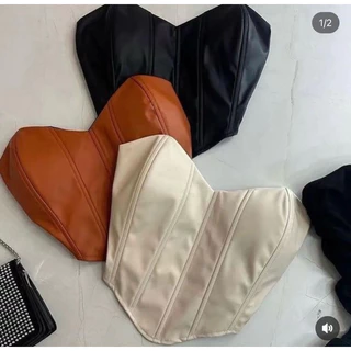 Cropped Corset courino feminino tomara que caia moda bloqueira