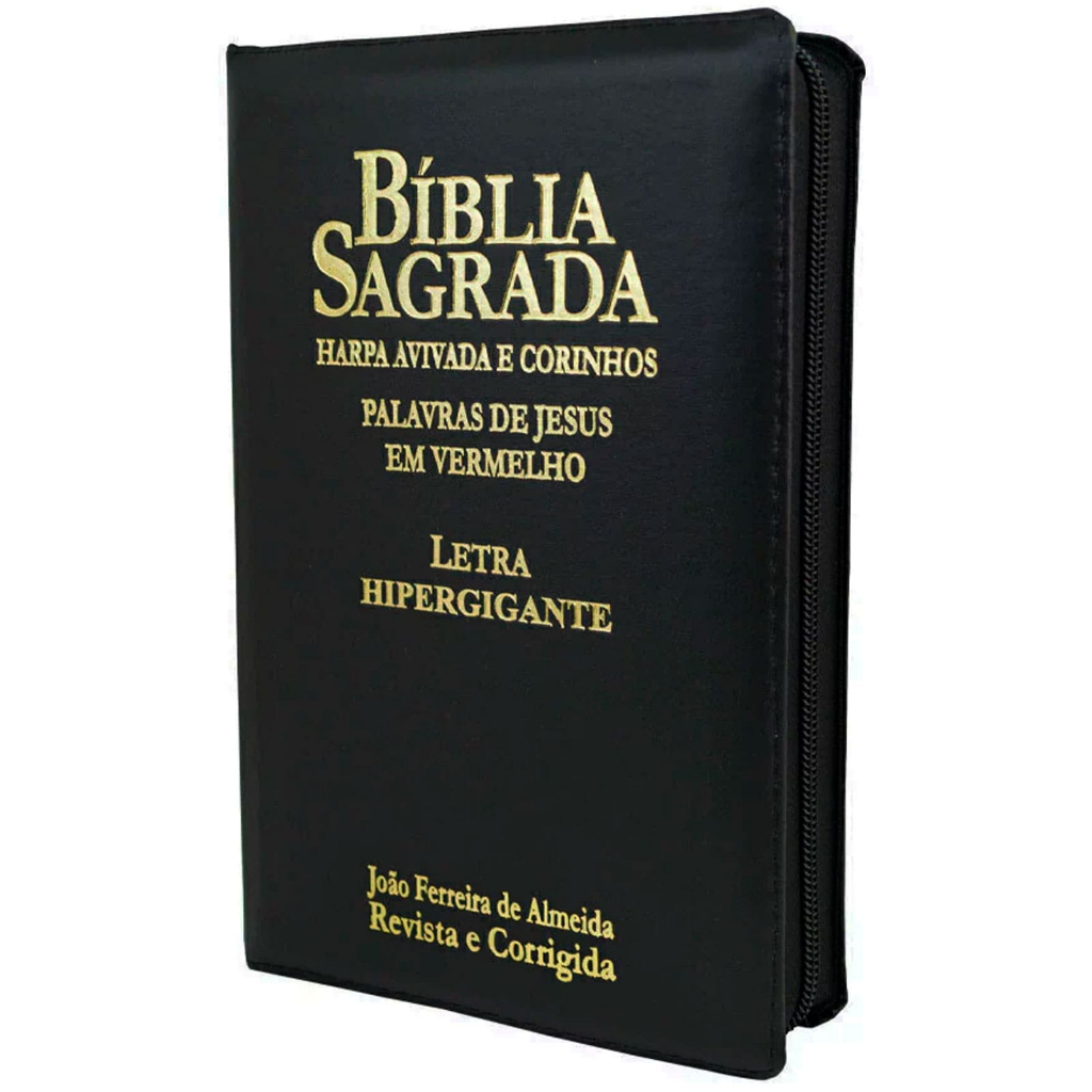 Bíblia Sagrada Letra Hipergigante Rc - Harpa E Corinhos - Zíper Preta