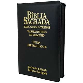 Bíblia Sagrada Letra Hipergigante Rc - Harpa E Corinhos - Zíper Preta