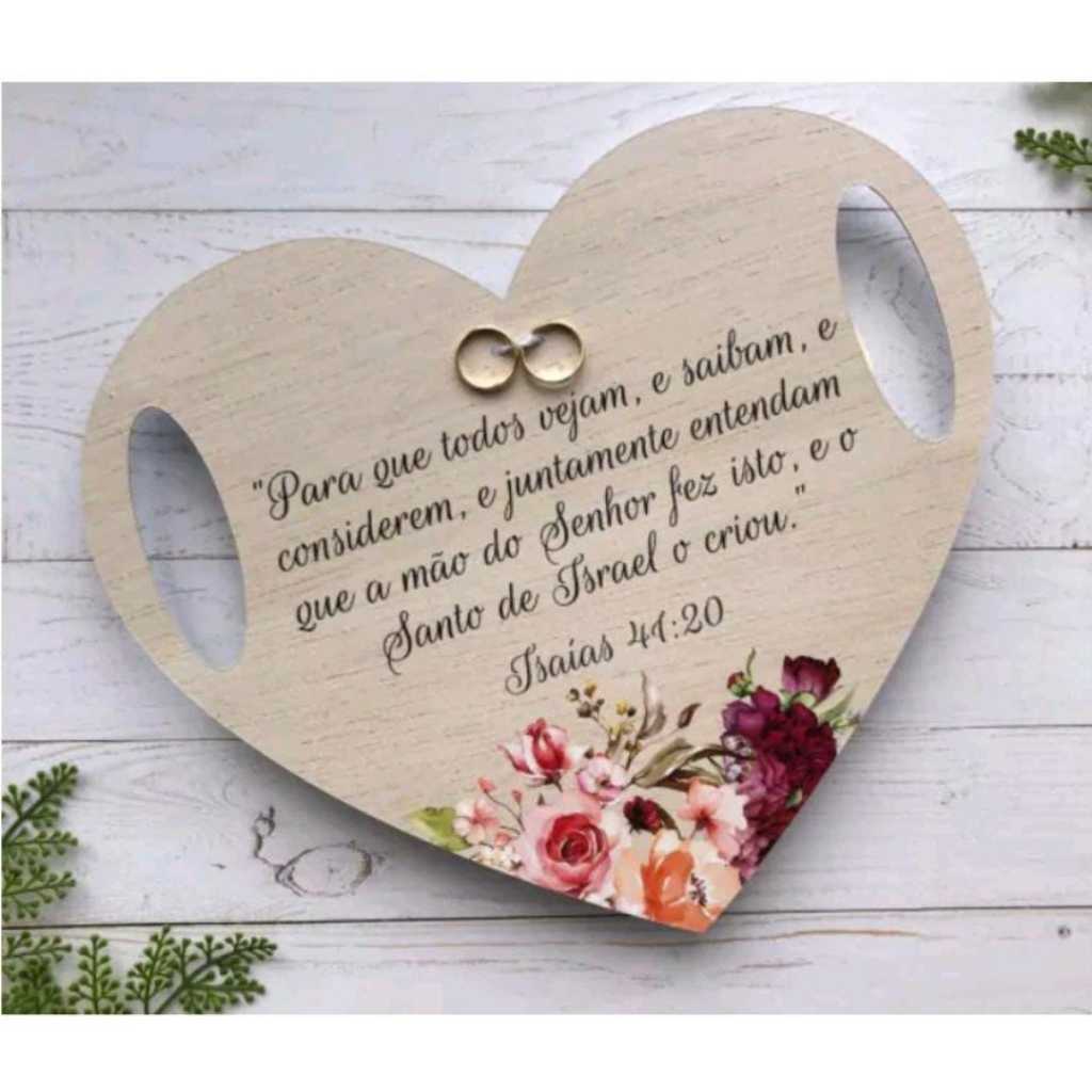 Placa Decorativa Casamento Coração Porta Aliança
