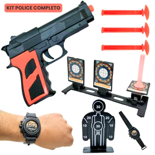 Kit Policial Infantil Arminha Lança Dardos Nerf com Alvos e Relógio Tático Dispara Dardos Brinquedo Infantil Meninos Policia Infantil Presente Para Crianças Tiro ao Alvo